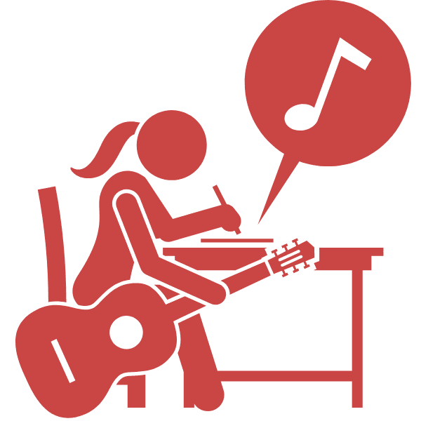Songwriter Stick Figure - SongShop A female songwriter sitting at a table writing - SongShop Online Song Pitching & Licensing